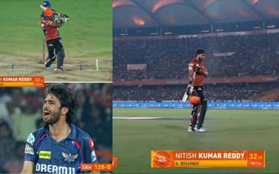 Watch: Nitish Kumar Reddy of SRH throws his helmet in anger after Ravi Bishnoi dismisses him