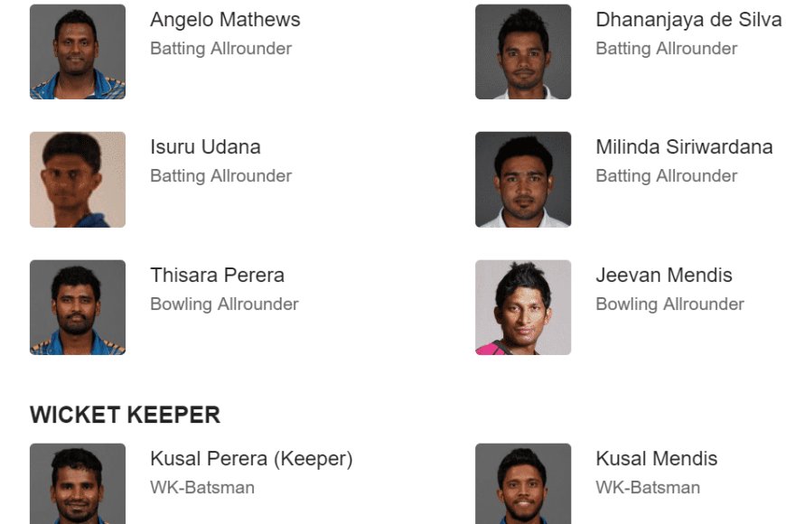 Sri Lanka team squad for cricket world cup 2019